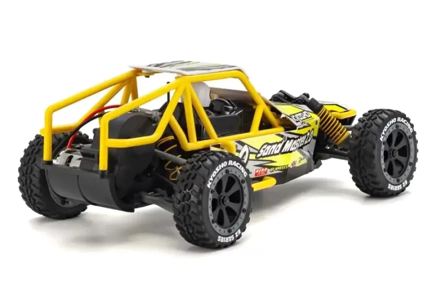 Rugged yellow and black off-road RC buggy with chunky all-terrain tires and an open-frame design, ready for high-speed adventures.