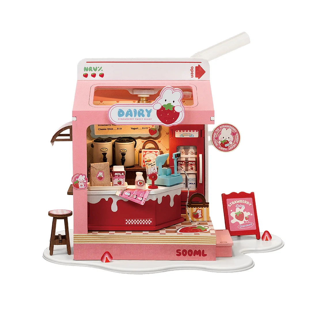 Rolife Strawberry Milk Box Shop DIY Miniature House Kit
