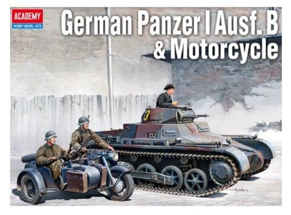 Academy 1/35 German Panzer I Ausf.B & Motorcycle Plastic Model Kit - Hobbytech Toys