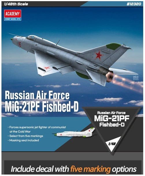 Academy 1/48 Russian Air Force MiG - 21PF Fishbed - D Plastic Model Kit - Hobbytech Toys