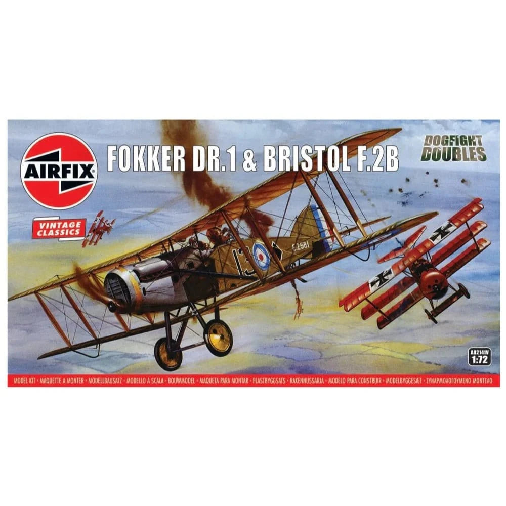 Airfix 02141V 1/72 Fokker DR1 Triplane & Bristol Fighter Dogfight Double Plastic Model Kit - Hobbytech Toys