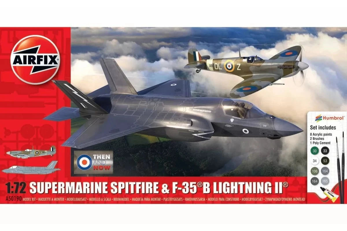 Airfix 50190 1/72 Then And Now Spitfire Mk.VC & F - 35B Lightning II Plastic Model Kit - Hobbytech Toys