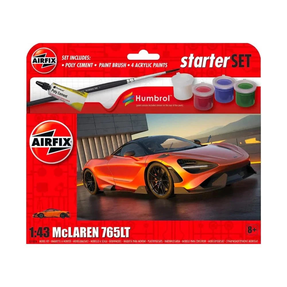 Airfix 55006 1/43 Mclaren 765LT Plastic Model Starter Set - Hobbytech Toys