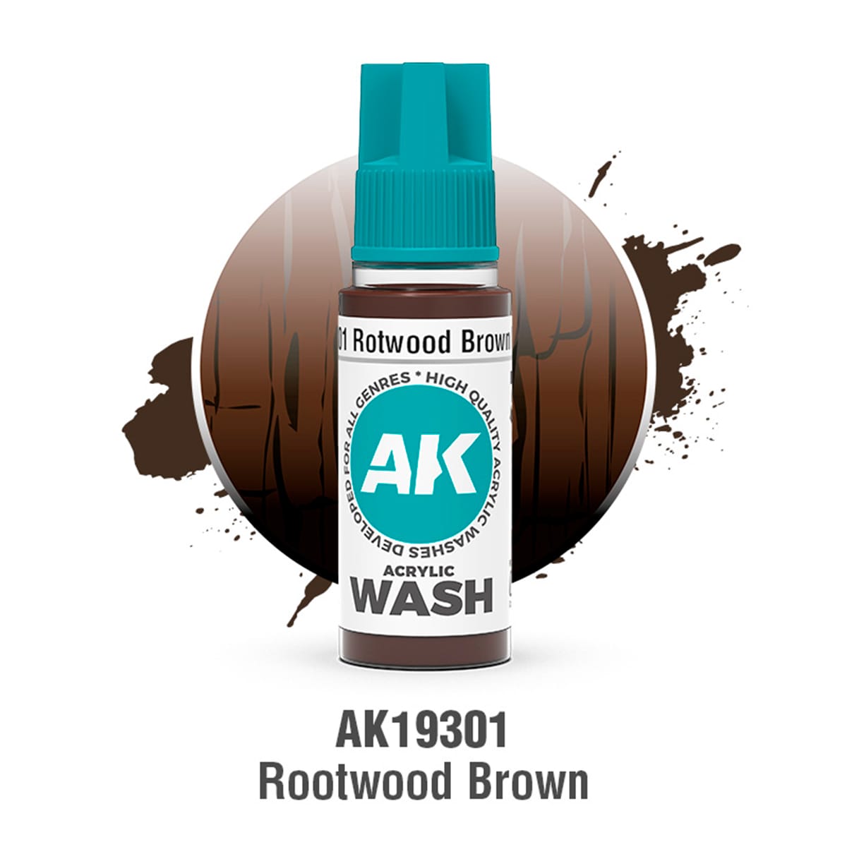 AK Interactive Acrylic Wash: Rotwood Brown Wash 18ml