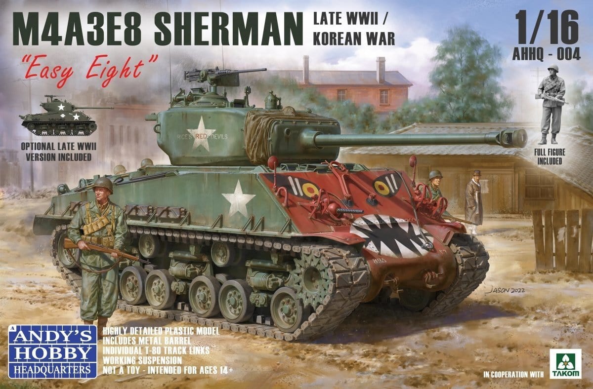 Andy's Hobby HQ 1/16 M4A3E Sherman Easy Eight - Late War/Korean War Plastic Model Kit - Hobbytech Toys