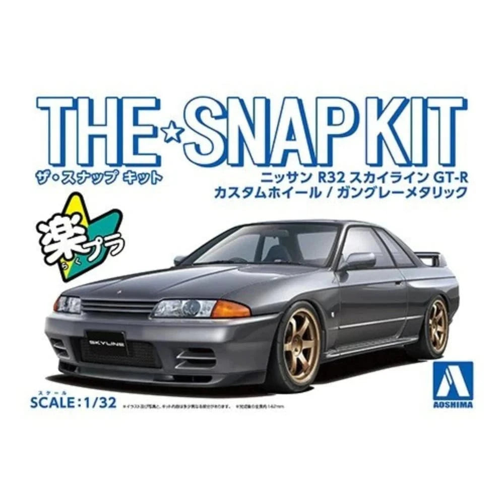 Aoshima 1/32 SNAP NISSAN R32 SKYLINE GT - R CUSTOM WHEEL (Gun - Grey Metallic) Kit - Hobbytech Toys