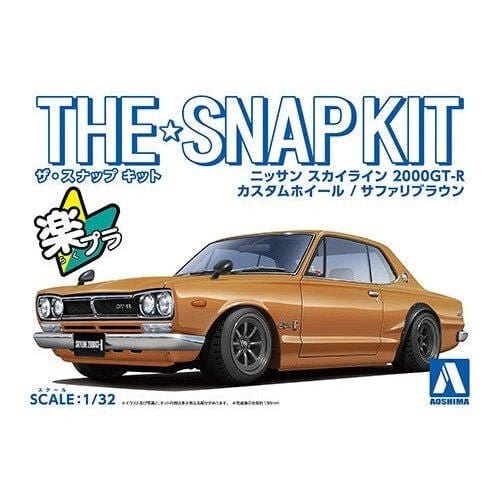 Aoshima 1/32 SNAP NISSAN SKYLINE 2000 GT - R CUSTOM WHEEL (Safari Brown) Kit - Hobbytech Toys