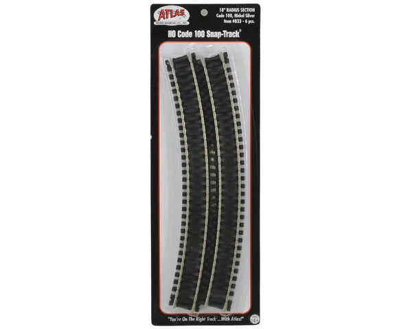 Atlas HO Scale Code 100 18inch Radius Curved Track (6pcs)