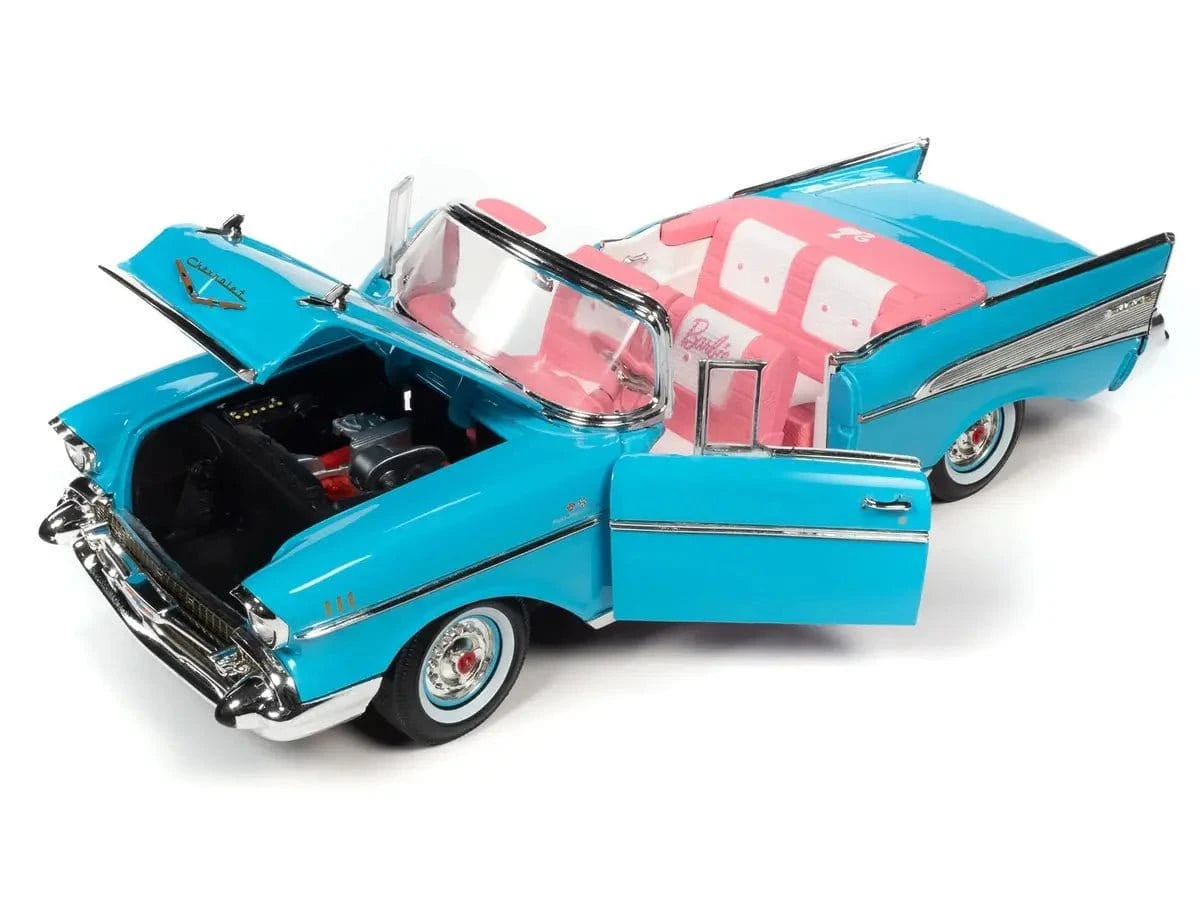 Autoworld 1/18 Barbie Aqua 1957 Chevy Convertible Diecast Model - Hobbytech Toys