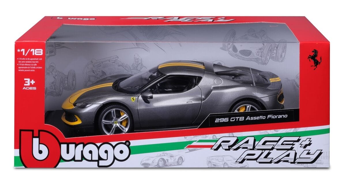 Bburago 1/18 2022 Ferrari 296 GTB Assetto Fiorano - Grigio Titanio Diecast Model - Hobbytech Toys