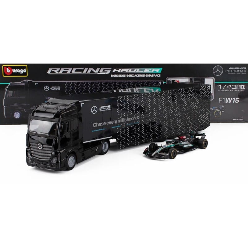 Bburago 1/43 2024 Mercedes Transporter W-15 w/ one F-1 car Diecast Model