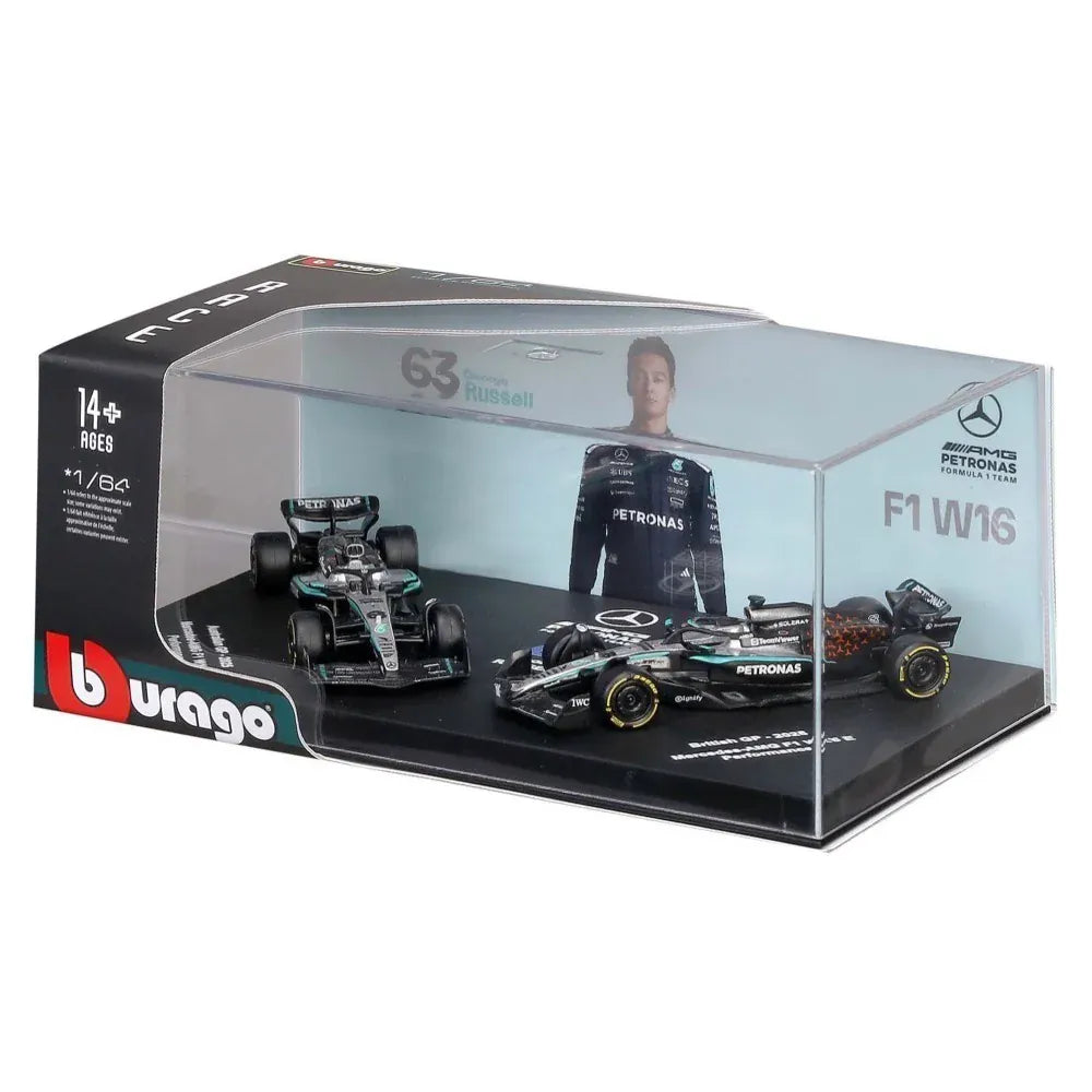 Bburago 1/64 2025 Mercedes AMG W16 - Russell #63 Twin Pack in Showcase Diecast Model