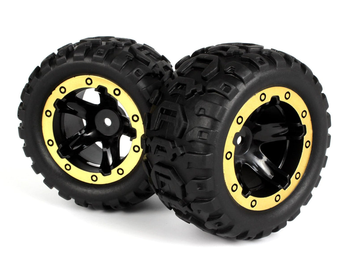 Blackzon 540087 Slyder MT Wheels/Tires Assembled - Black/Gold (2pcs) - Hobbytech Toys