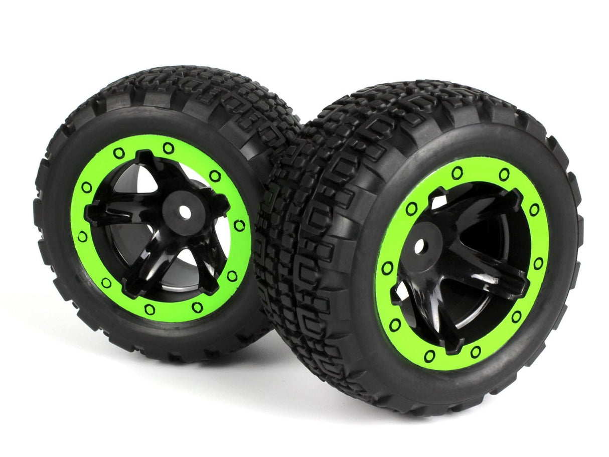 Blackzon 540094 Slyder ST Wheels/Tires Assembled - Black/Green (2pcs) - Hobbytech Toys