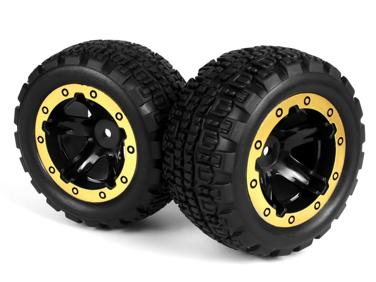 Blackzon 540095 Slyder ST Wheels/Tires Assembled - Black/Gold (2pcs) - Hobbytech Toys