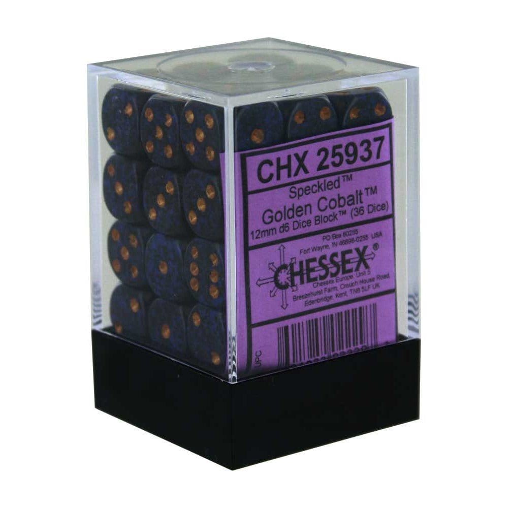 Chessex 25937 Speckled 12mm d6 Golden Cobalt Block (36) - Hobbytech Toys