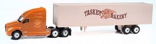 Classic Metal Works TC107 HO 2000s Semi Tractor-Trailer Set - Assembled - TraxSide - Tasket Bakery (maroon, beige)