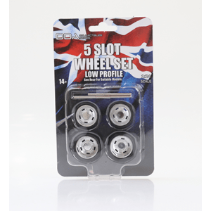 DDA 1/24 5 Slot Low Profile Wheels w/Tyres & Axles - Suits Slammed Models - Holden HQ & HJ - Ford XW & XY (4pcs) - Hobbytech Toys