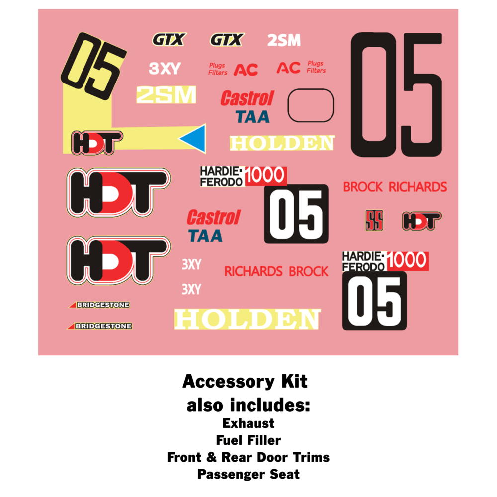 DDA 1/24 DDAAC019 A9X Torana 1979 Bathurst Winner Accessory Kit w/ Decals Seat Door Trim Exhaust and Fuel Filler 4pce - Hobbytech Toys