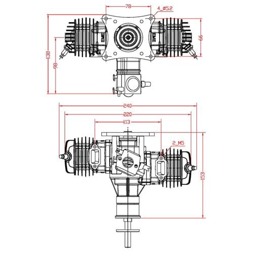 EME 70cc Twin Cylinder 2 Stroke Side Exhaust Gas RC Plane Engine - Hobbytech Toys