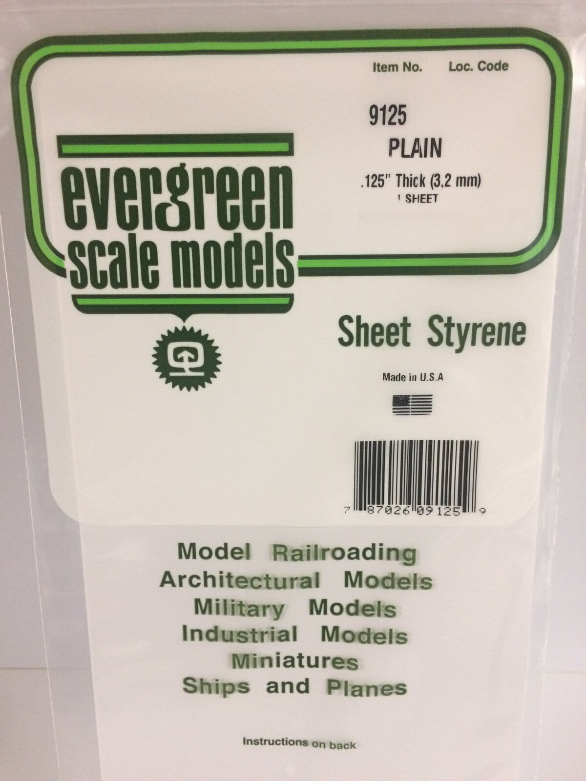 Evergreen White Sheet 0125 Thick (3.2mm) (1) - Hobbytech Toys
