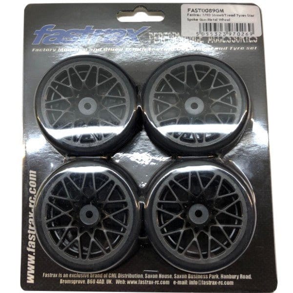 Fastrax 1/10 Street Tread Tyres On Star Spoke Gun Metal Rims (4pcs) - Hobbytech Toys