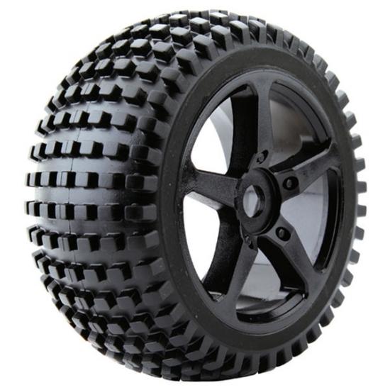 Fastrax 1/8 Truggy Rock Block Tyres On 5 Spoke Black Rims (2pcs) - Hobbytech Toys