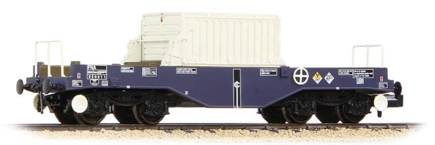 Graham Farish N Scale BR FNA Nuclear Flask Wagon with Flat Floor DRS Blue