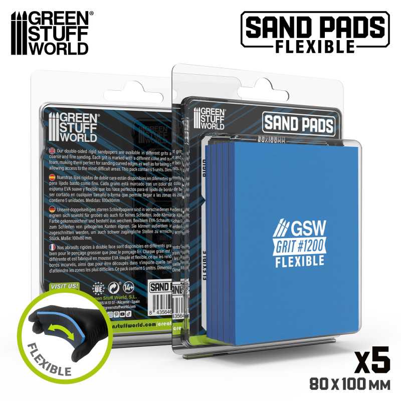 Green Stuff World Flexible Sand Pads 100x80mm - 5mm - Grit #1200 TURQUOISE (5pcs)