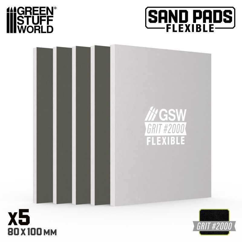 Green Stuff World Flexible Sand Pads 100x80mm - 5mm - Grit #2000 GREY (5pcs