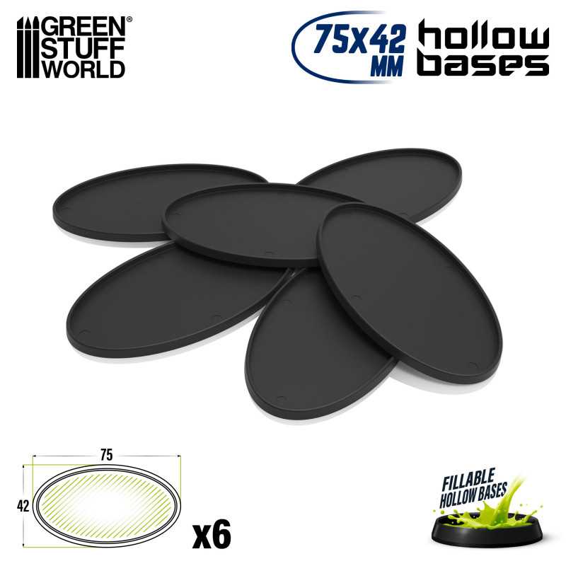 Green Stuff World Plastic Oval Hollow Base - Oval 75x42mm (6pcs) - Hobbytech Toys