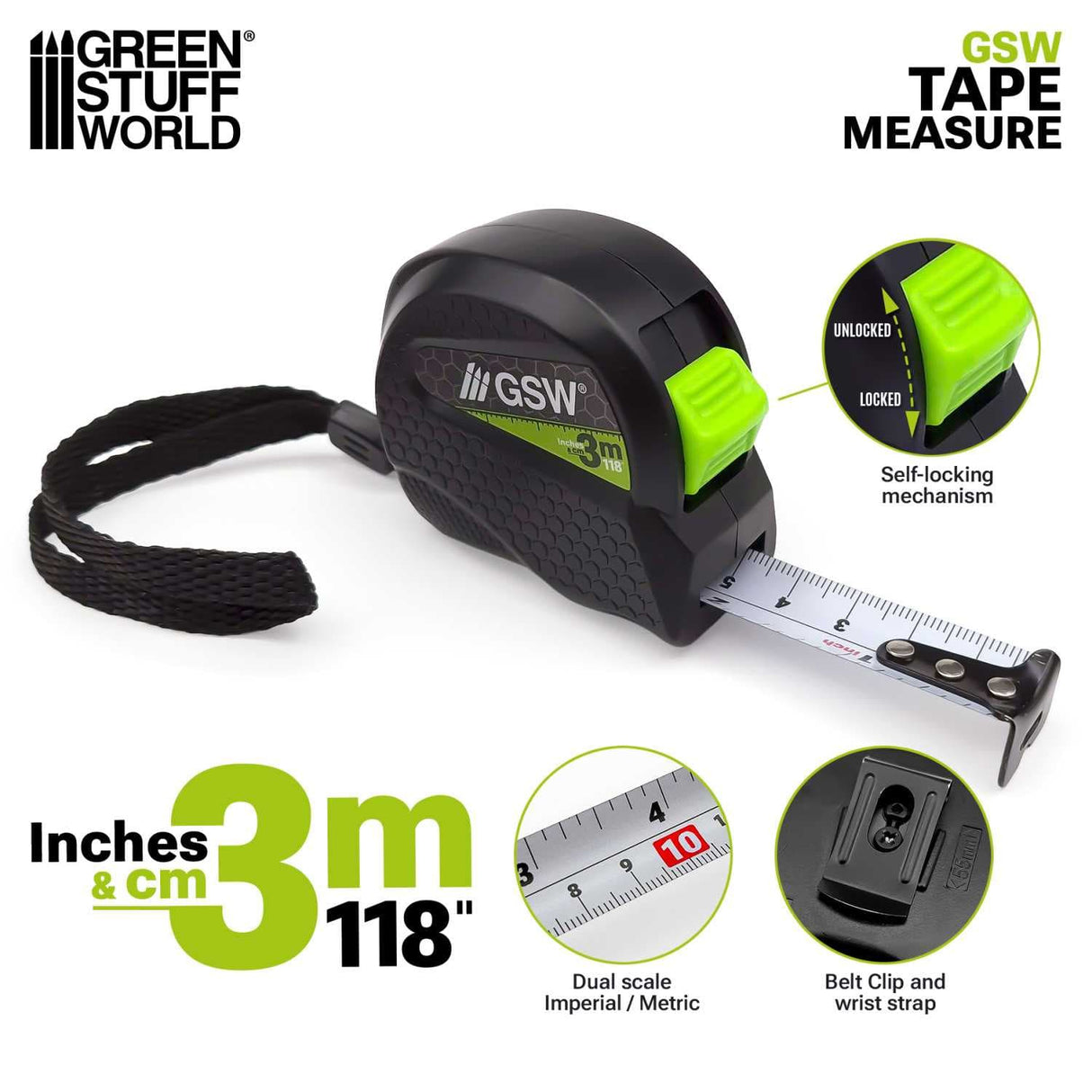 Green Stuff World Tape Measure - Centimeters and Inches