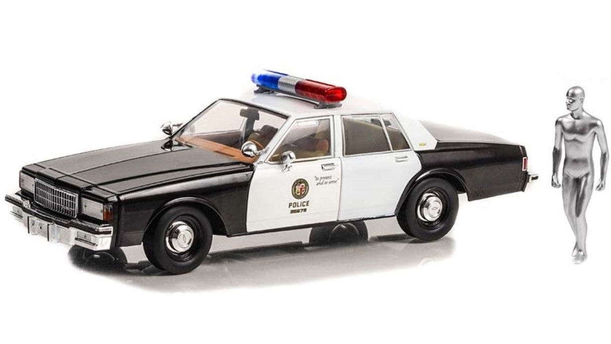 Greenlight 1/18 Terminator (1991) 2 Judgement Day 1987 Chev Caprice Metro Police w/T-1000 Liquid Metal Android Figure Movie - Hobbytech Toys