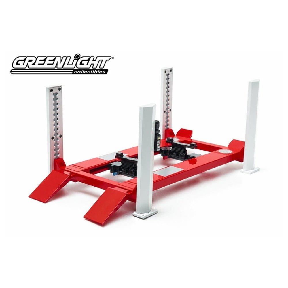 Greenlight 1/18 White/Red 4 Post Hoist (Adjustable) - Hobbytech Toys