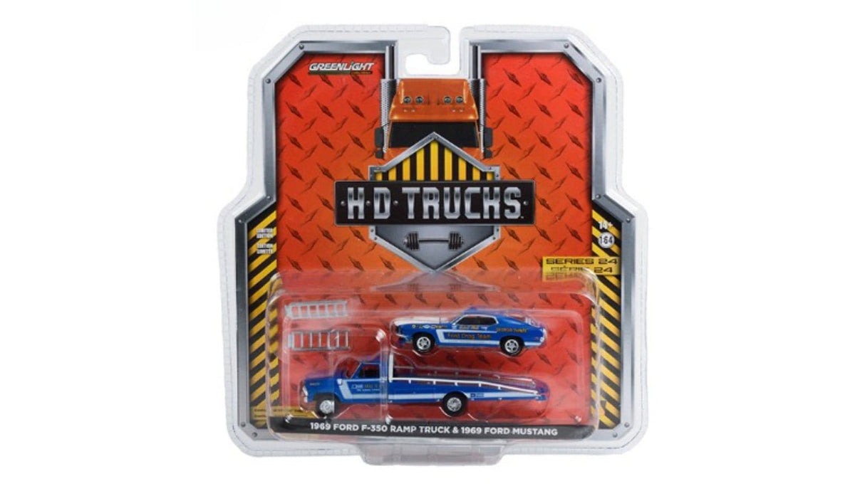 Greenlight 1/64 HD Truck - 1969 Ford F - 350 Ramp Truck w/1969 Ford Mustang - Hobbytech Toys