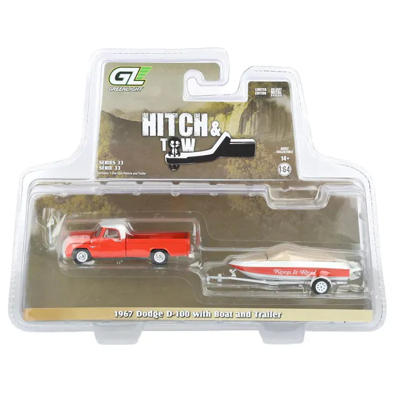 Greenlight 1/64 Hitch & Tow Series 33 - 1967 Dodge D-100 with Boat and