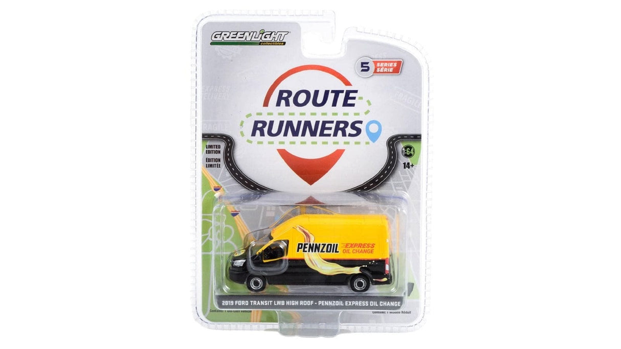 Greenlight 1/64 Pennzoil Express Oil Route Runners Series 5 - 2019 Ford Transit LWB High Roof - Hobbytech Toys