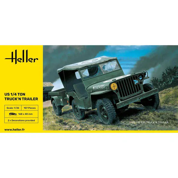 Heller 1/35 US 1/4 Ton Willys Truck & Trailer Plastic Model Kit