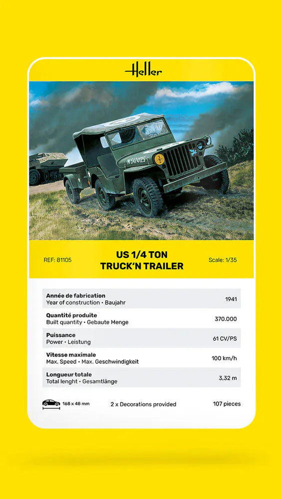 Heller 1/35 US 1/4 Ton Willys Truck & Trailer Plastic Model Kit