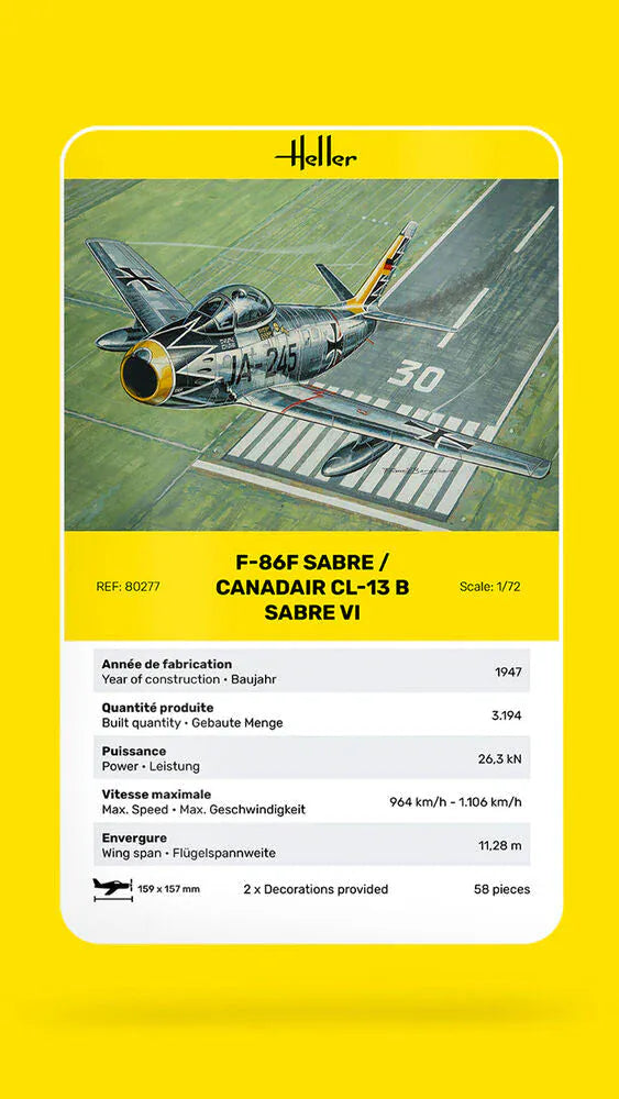 Heller 1/72 F-86F Sabre / Canadair CL-13 B Sabre VI Plastic Model Kit