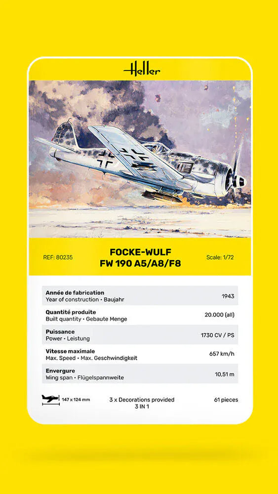 Heller 1/72 Focke-Wulf Fw190 A5/A8/F8 Plastic Model Kit