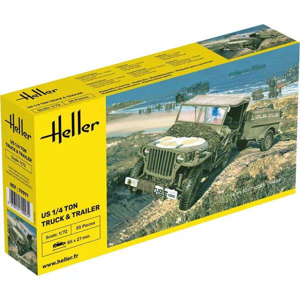 Heller 1/72 US 1/4 Ton Willys Truck & Trailer Plastic Model Kit