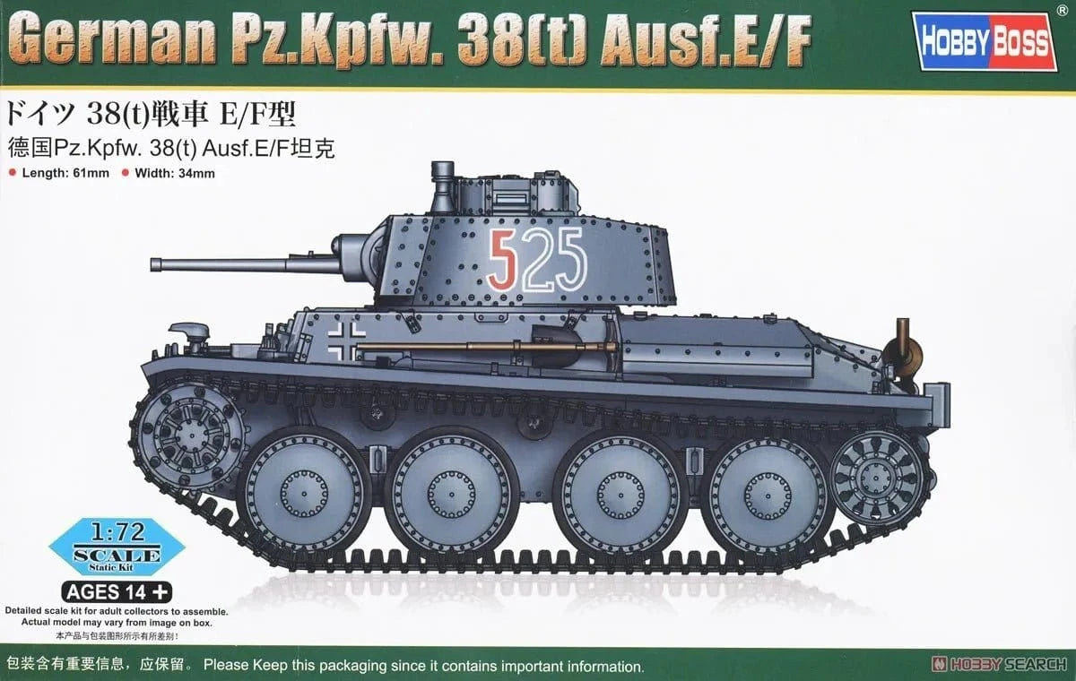 HobbyBoss 82956 1/72 German Pz.Kpfw. 38(t) Ausf.E/F Plastic Model Kit - Hobbytech Toys