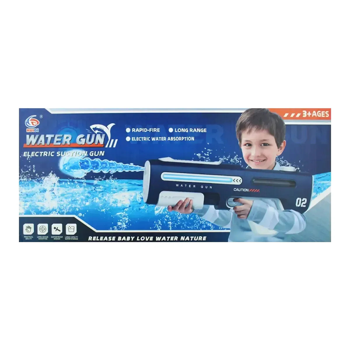 Huidi Electric Water Pistol with Light & Recoil Effect - Grey