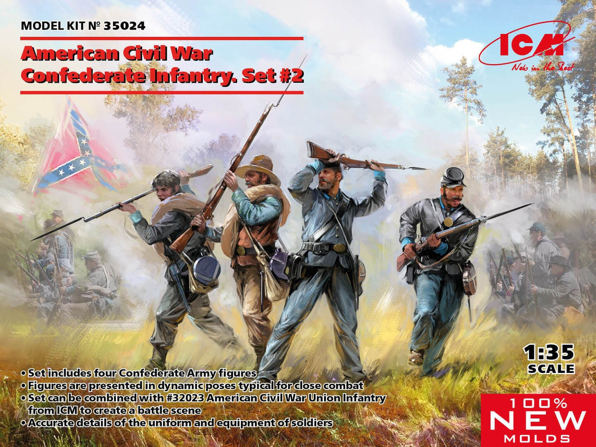 ICM 1/35 American Civil War Confederate Infantry. Set #2 Plastic Model Kit