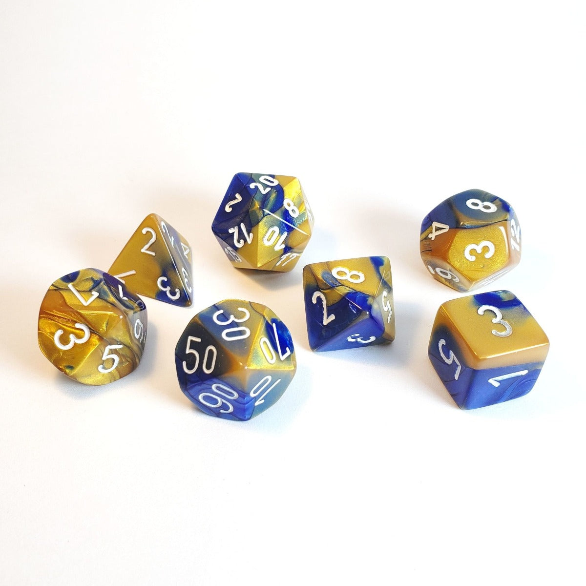 Chessex Gemini Polyhedral Blue-Gold/White 7-Die Set
