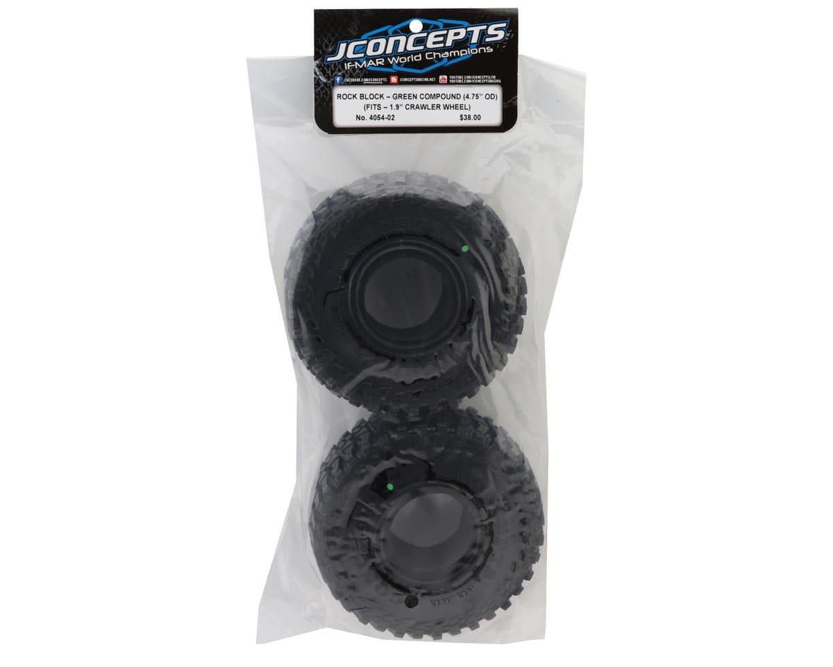 JConcepts Rock Block 1.9" 1/10 Rock Crawler Tires (4.75" - Class 2) (Green) (2) - Hobbytech Toys