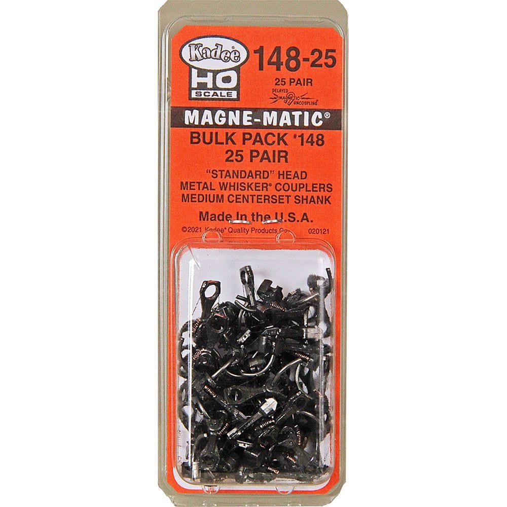 Kadee #148 - 25 HO Scale Bulk Pack - 25 pair 148 Whisker® Metal Couplers - Medium (9/32") Centerset Shank - Hobbytech Toys