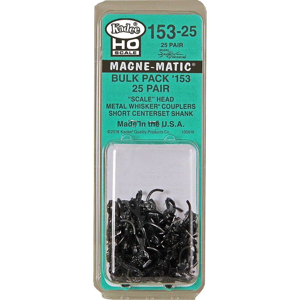 Kadee #153 - 25 HO Scale Bulk Pack - 25 pair 153 Scale Whisker Metal Couplers - Short (1/4") Centerset Shank - Hobbytech Toys