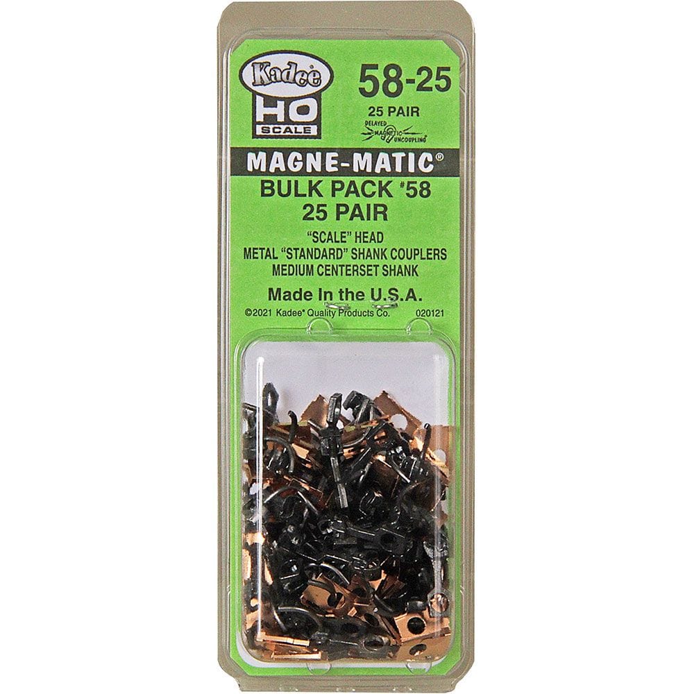 Kadee 58 - 25 HO Scale Bulk Pack - 25 pair #58 Scale Metal Couplers - Medium (9/32") Centerset Shank - Hobbytech Toys